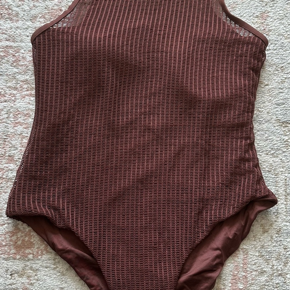Zara Brown Mesh Bodysuit Sleeveless Keyhole Back